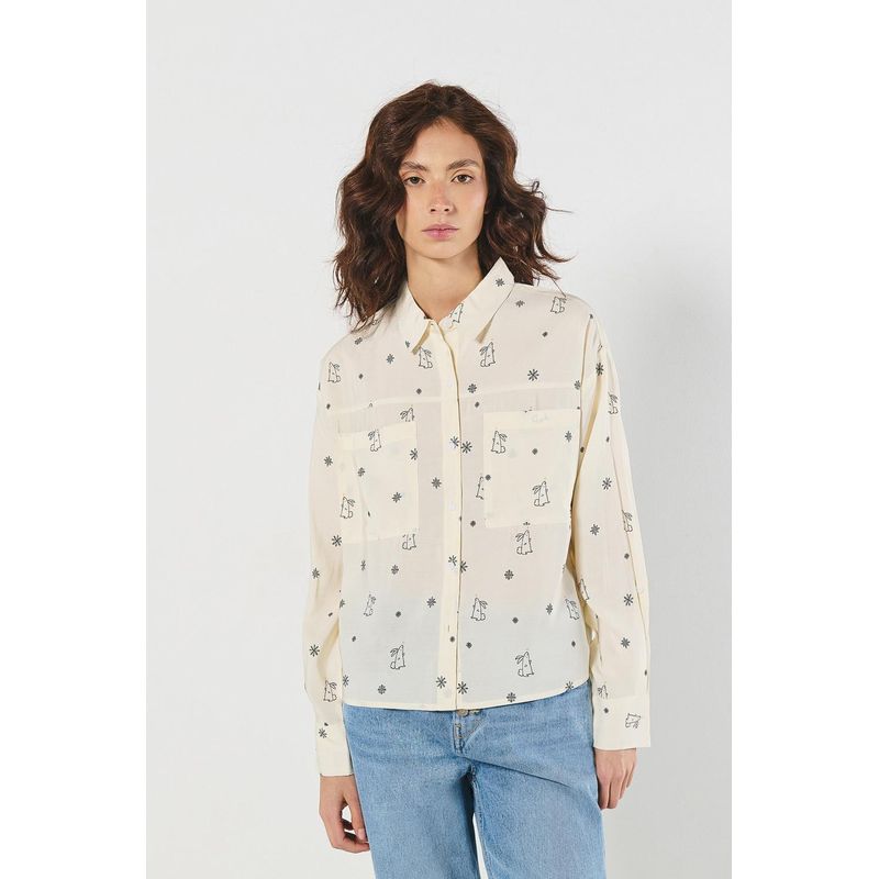 KOAJ - KOAJ BLUSA ESTAMPADA/RAYON POLIESTER/ CAMISERA BOLSILLOS MUJER