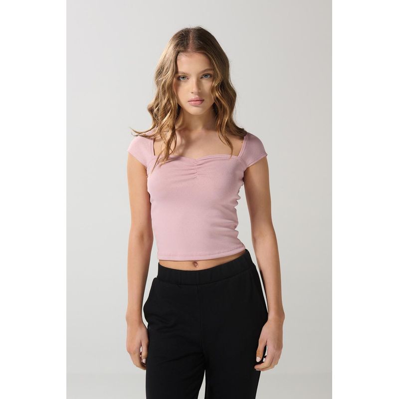 KOAJ - KOAJ Camiseta unicolor con texturas y escote corazón MUJER