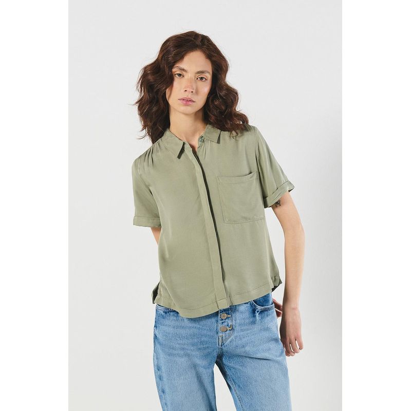 KOAJ - KOAJ BLUSA UNICOLOR/RAYON MEZCLA/ CAMISERA MANGA CORTA  CON BO MUJER