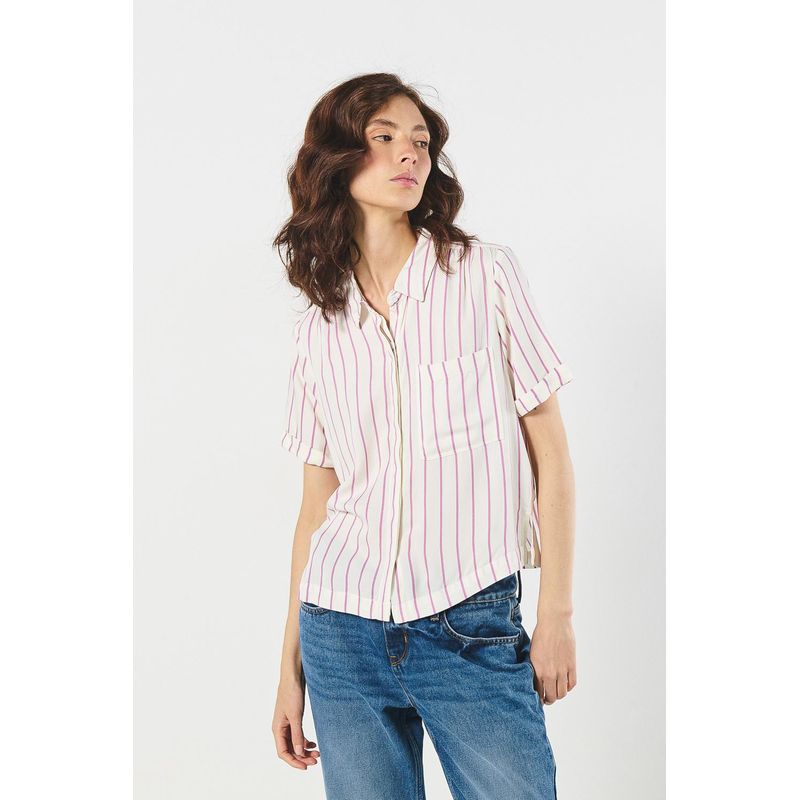 KOAJ - KOAJ BLUSA ESTAMPADA/RAYAS/RAYON MEZCLA/ CAMISERA MANGA CORTA  MUJER