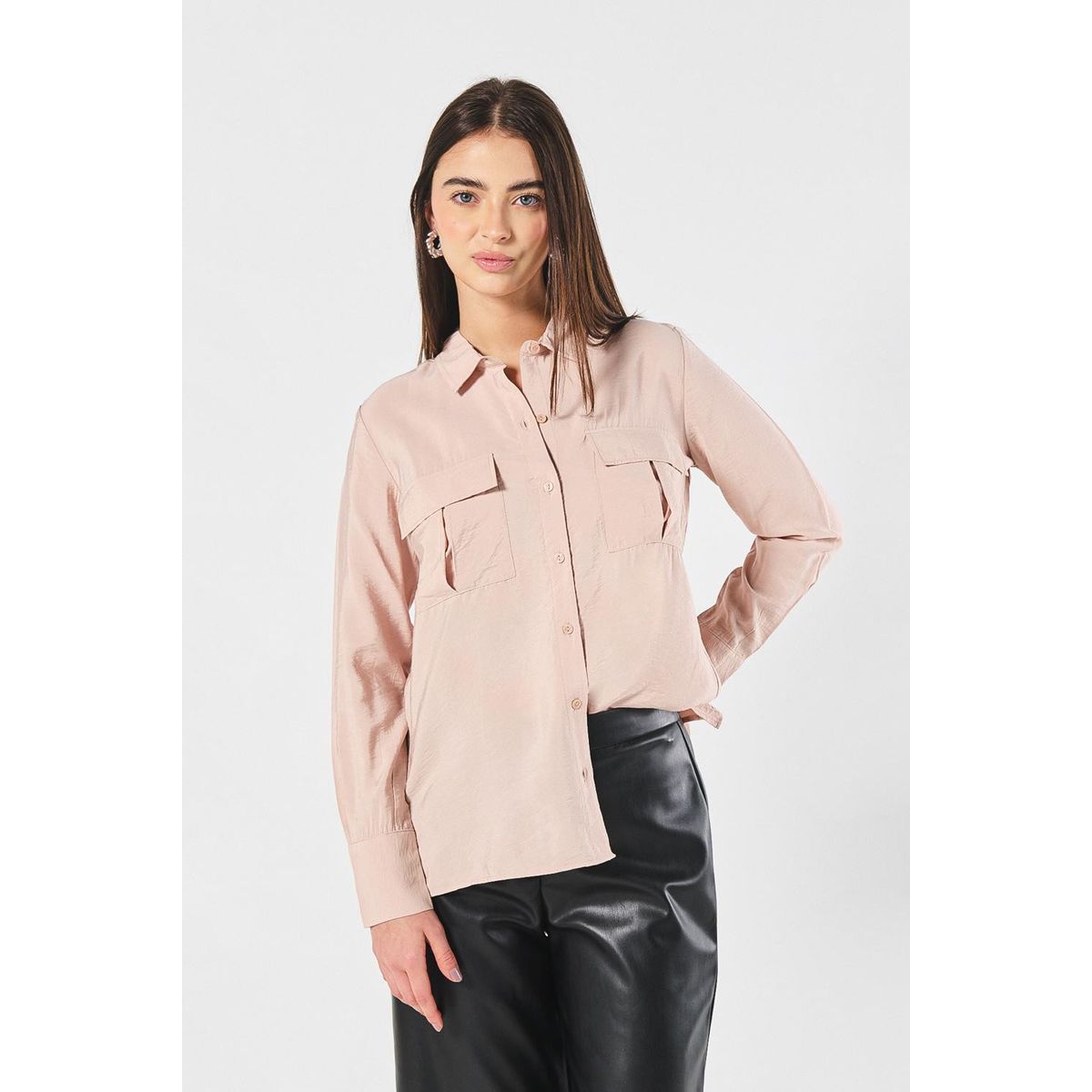 KOAJ - KOAJ Blusa unicolor manga larga con doble bolsillo con tapa Mujer