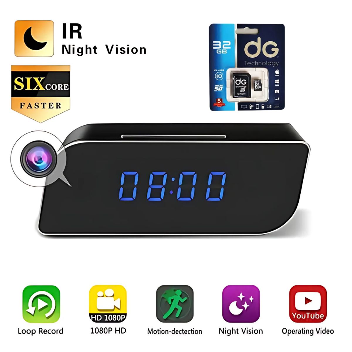GENERICO - Camara Secreta Reloj 1080p Hogar Negocio + Micro Sd 128gb