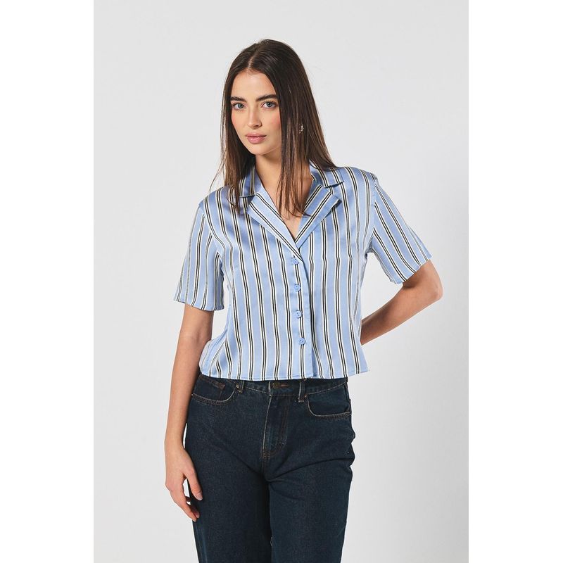 KOAJ - KOAJ BLUSA ESTAMPADA/SATIN MANGA CORTA CUELLO RESORT MUJER