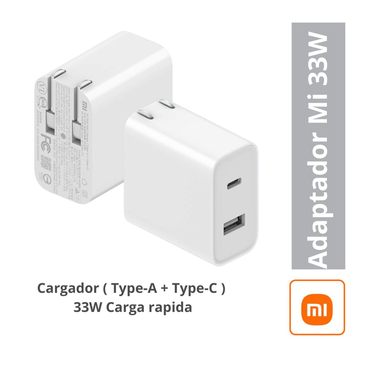 XIAOMI - Cargador Xiaomi Mi 33W Type-A + Type-C Blanco