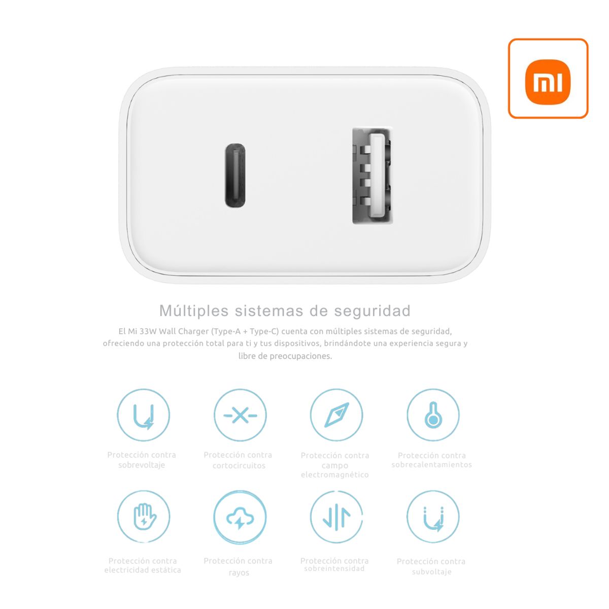 XIAOMI - Cargador Xiaomi Mi 33W Type-A + Type-C Blanco