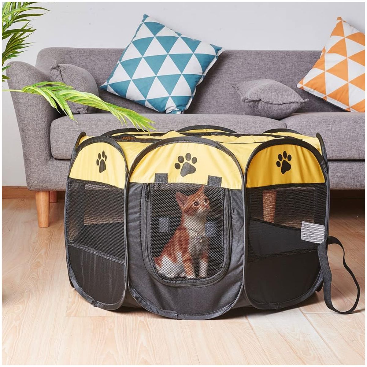 ONE PIXEL - Corral Para Mascotas Portátil NeroAmarillo 70x44x70 Cm