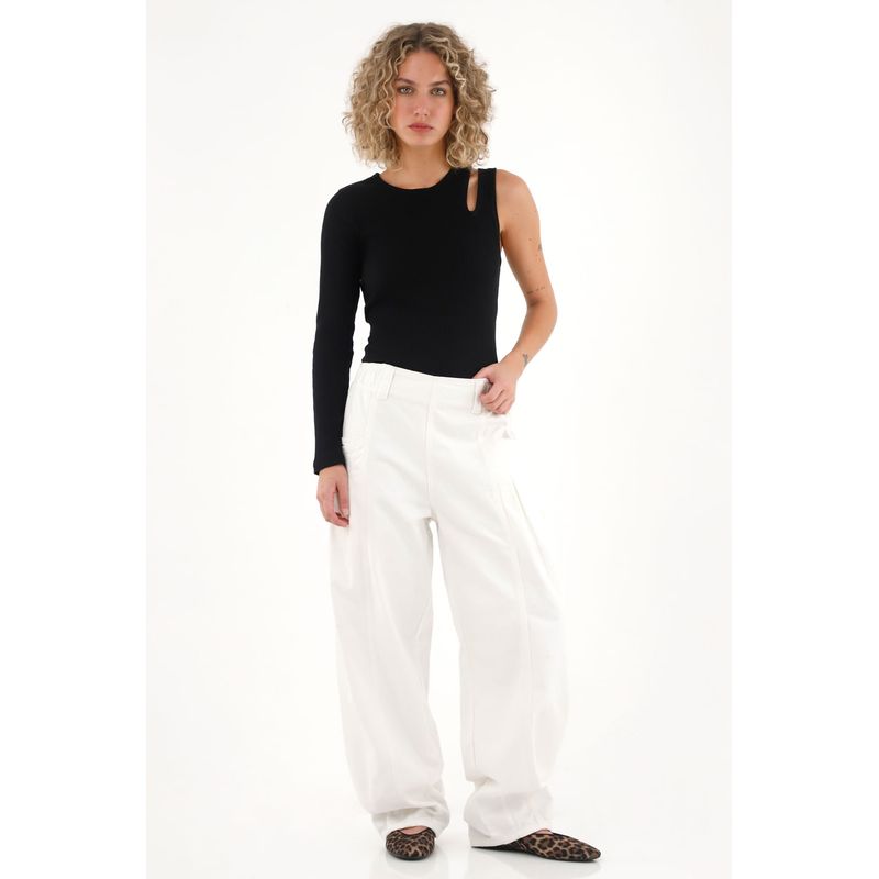 TOPMARK - Jean Balloon con cortes decorativos crudo para mujer