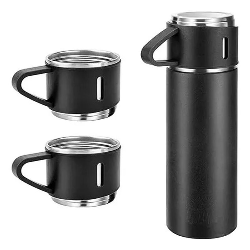 GENERICO - Set Termo Temperatura Acero Inoxidable 500 Ml + 3 Pocillos