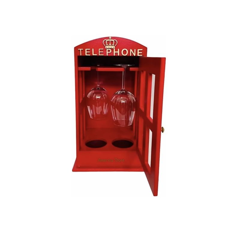 GENERICO - Cava Tipo Cabina Telefónica En Madera Para Copas Y Vinos