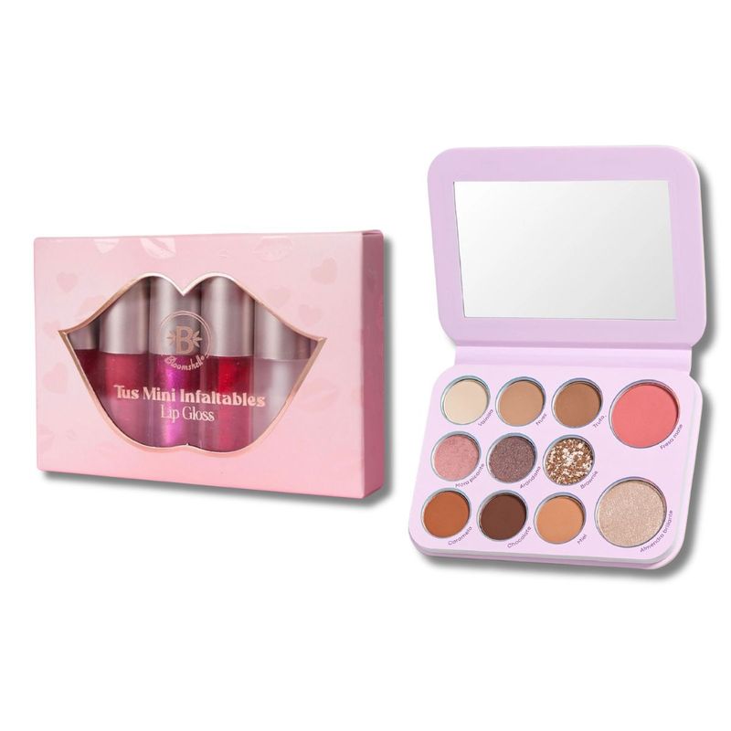GENERICO - Lip Gloss Mini x6 + Paleta Sombras 9en1 Maquillaje Completo