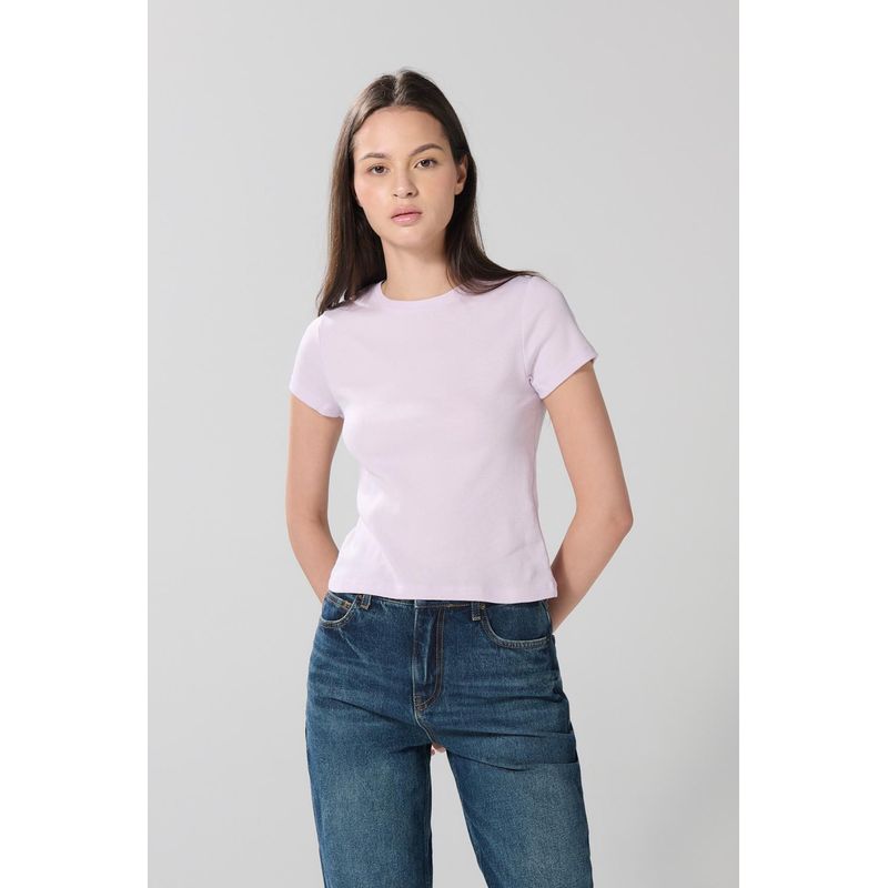 KOAJ - KOAJ Camiseta manga corta unicolor en rib, silueta ajustada. MUJER