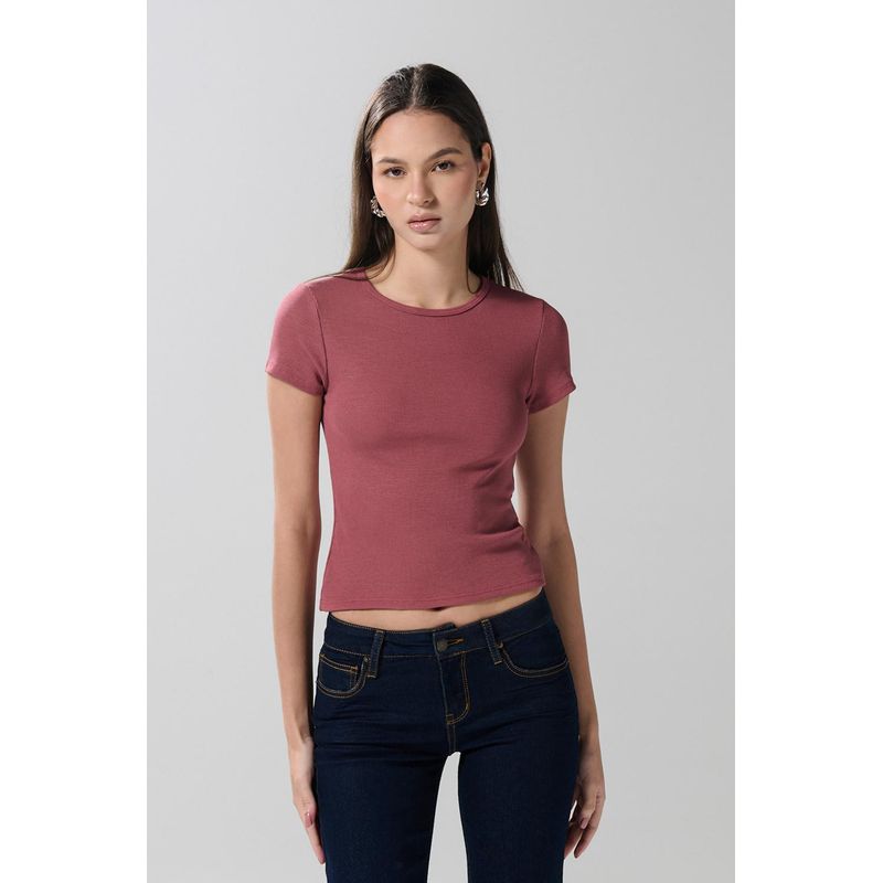 KOAJ - KOAJ Camiseta manga corta unicolor en rib, silueta ajustada. MUJER