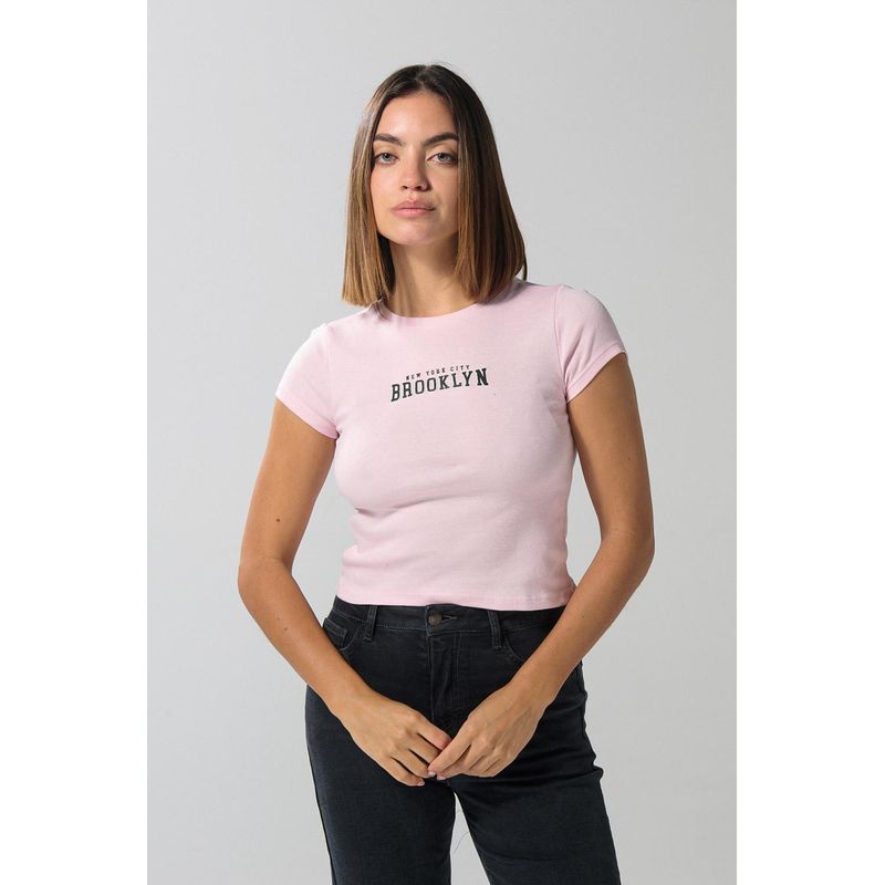 KOAJ - KOAJ Camiseta acanalada manga corta con estampación tipo colle MUJER