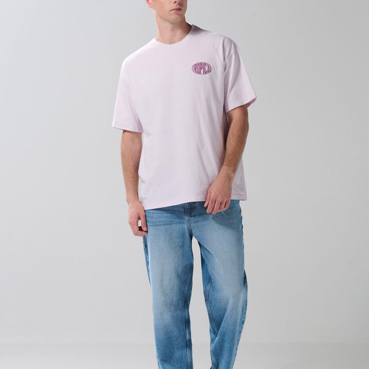 KOAJ - KOAJ Camiseta lila clara oversize manga corta con textos Hombre