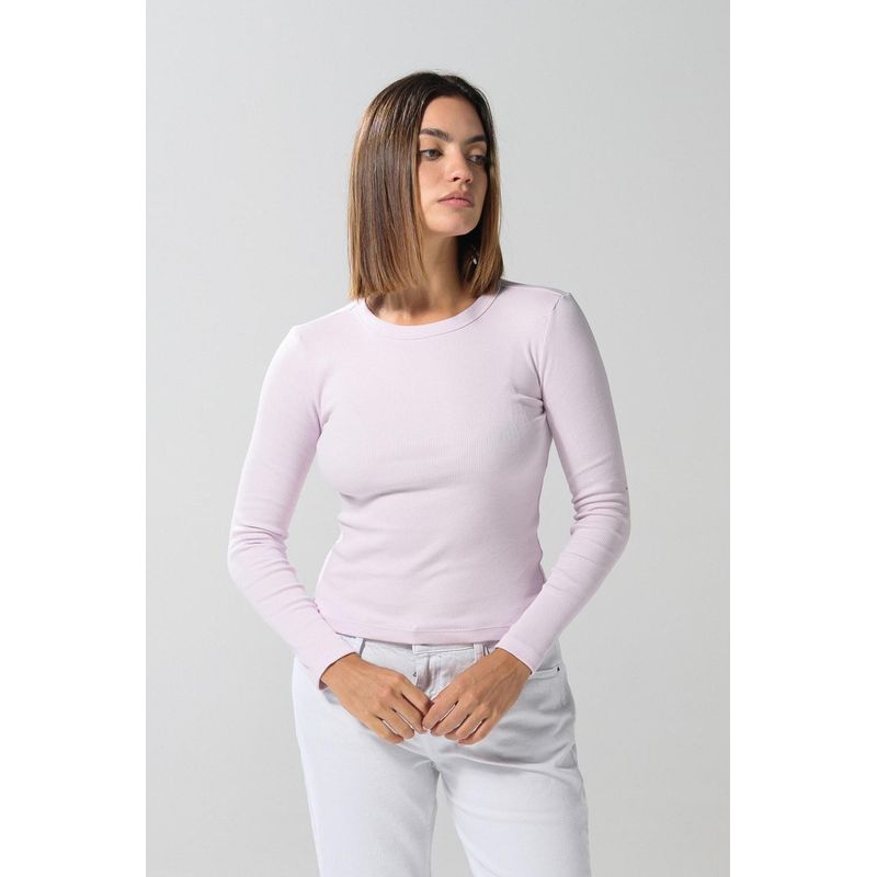 KOAJ - KOAJ Camiseta unicolor en rib, manga larga para mujer en tela  MUJER