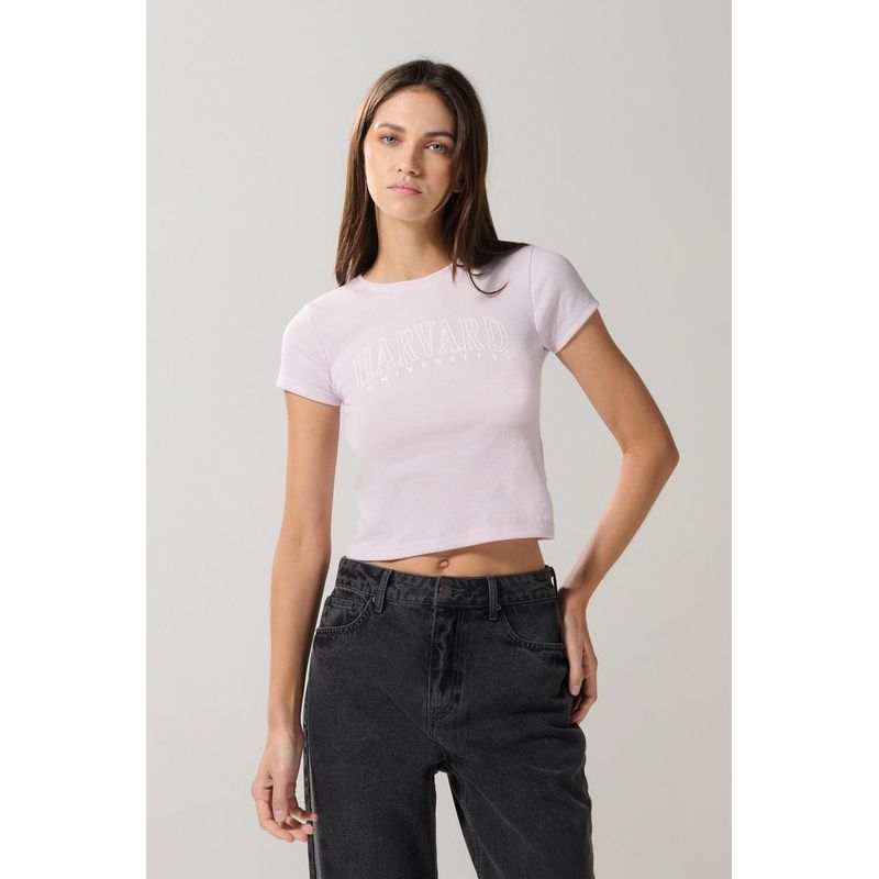 KOAJ - KOAJ Camiseta manga corta en rib con estampado en frente de Ha MUJER