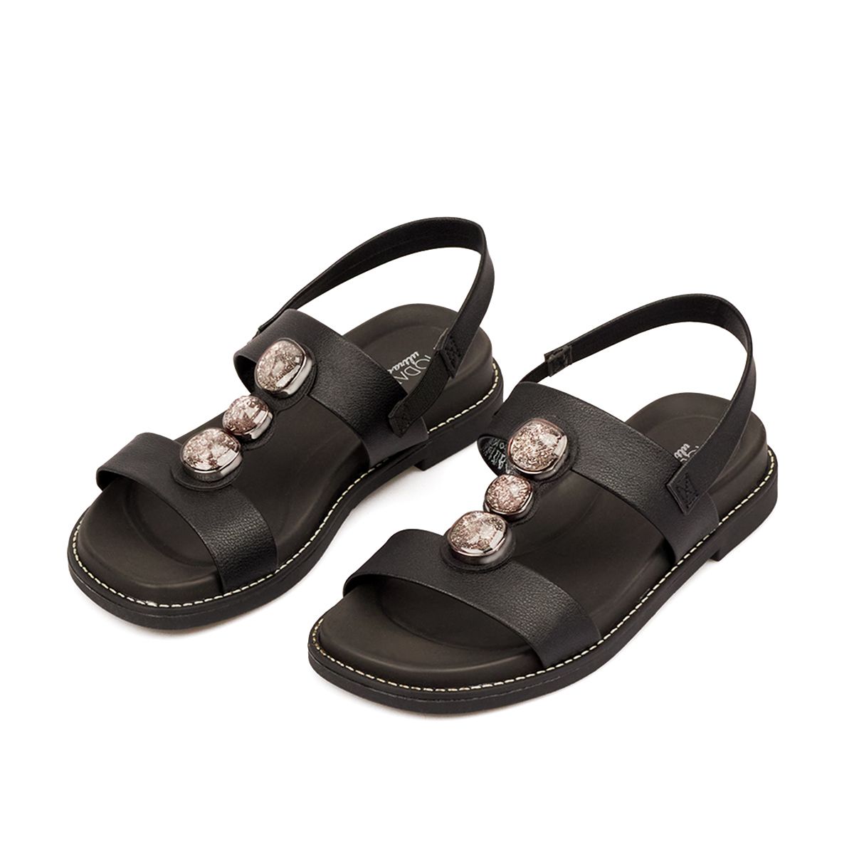 MODARE - SANDALIA PLANA NEGRO CRISTAL MODARE