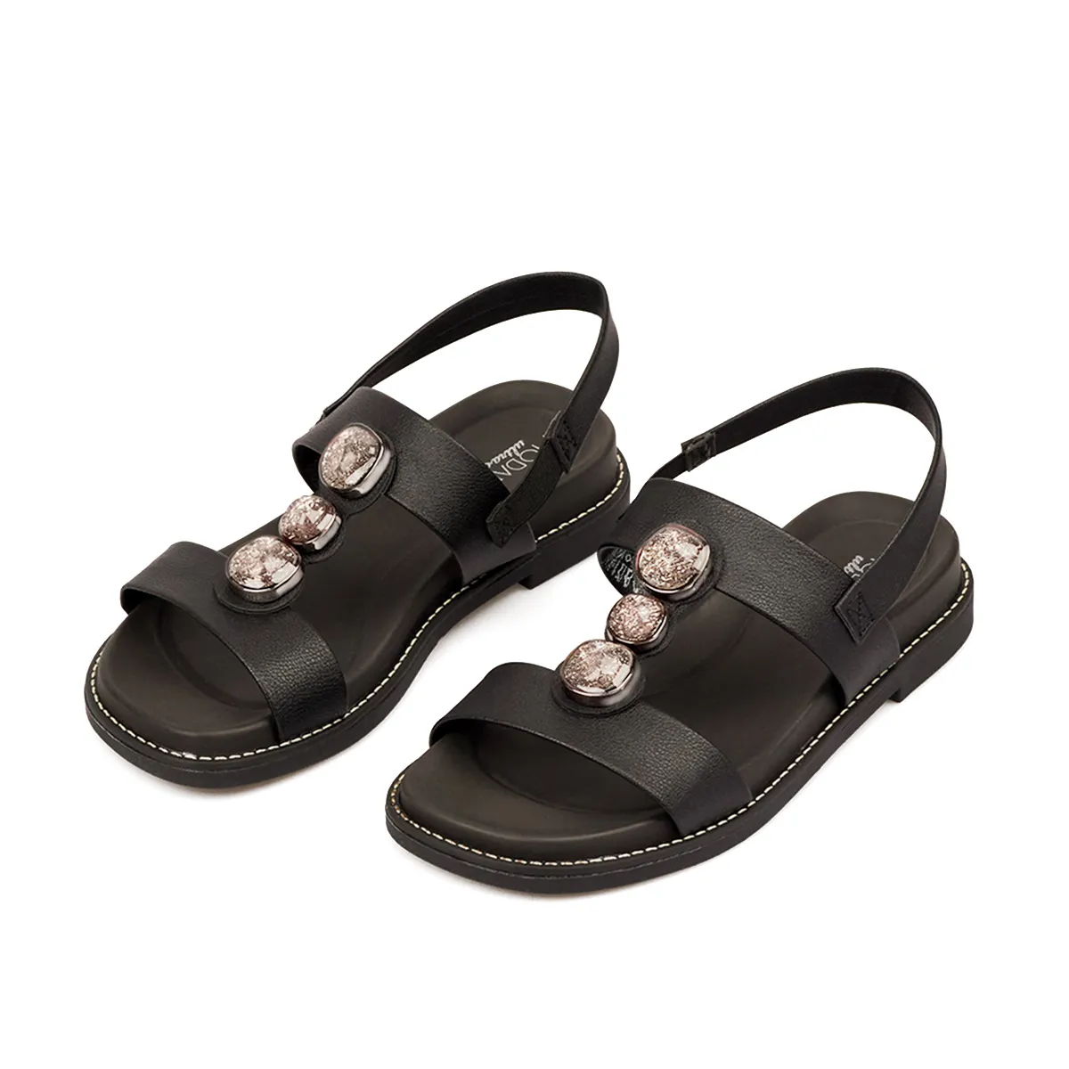 MODARE - SANDALIA PLANA NEGRO CRISTAL MODARE