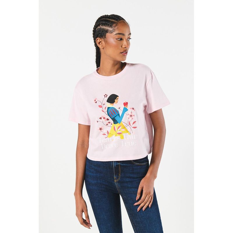 KOAJ - KOAJ Camiseta crop top rosada clara con arte de Blanca Nieves MUJER