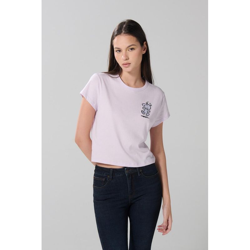 KOAJ - KOAJ Camiseta unicolor manga corta con estampado de Snoopy MUJER