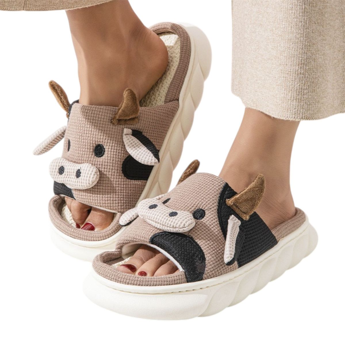 MULTIPLACE COLOMBIA - Pantuflas de vaca para mujer de peluche importadas-