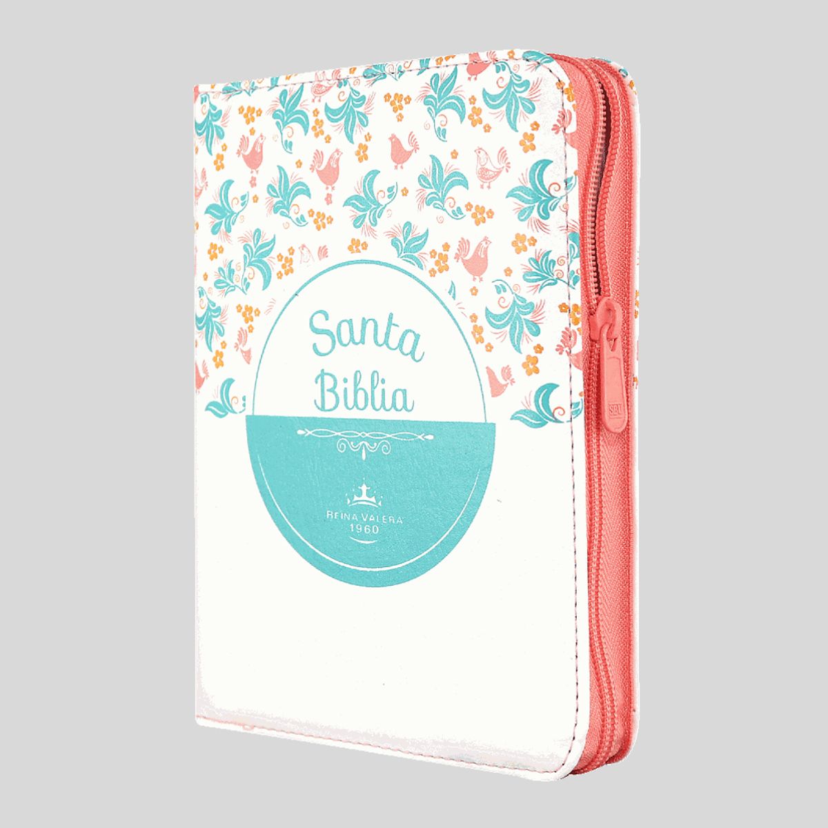 SBC - Biblia Reina Valera 1960 Mediana  Imitación Piel Blanco Flores Letra Mediana Código QR