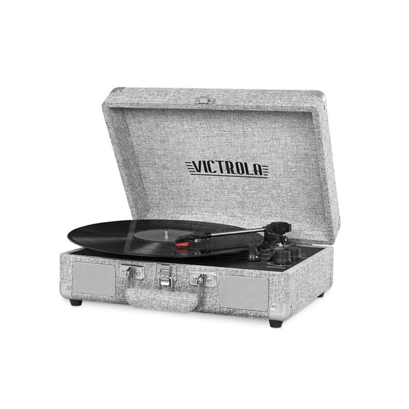 VICTROLA - Tocadiscos Tornamesa Portable Victrola Altavoces Bluetooth Lino Gris