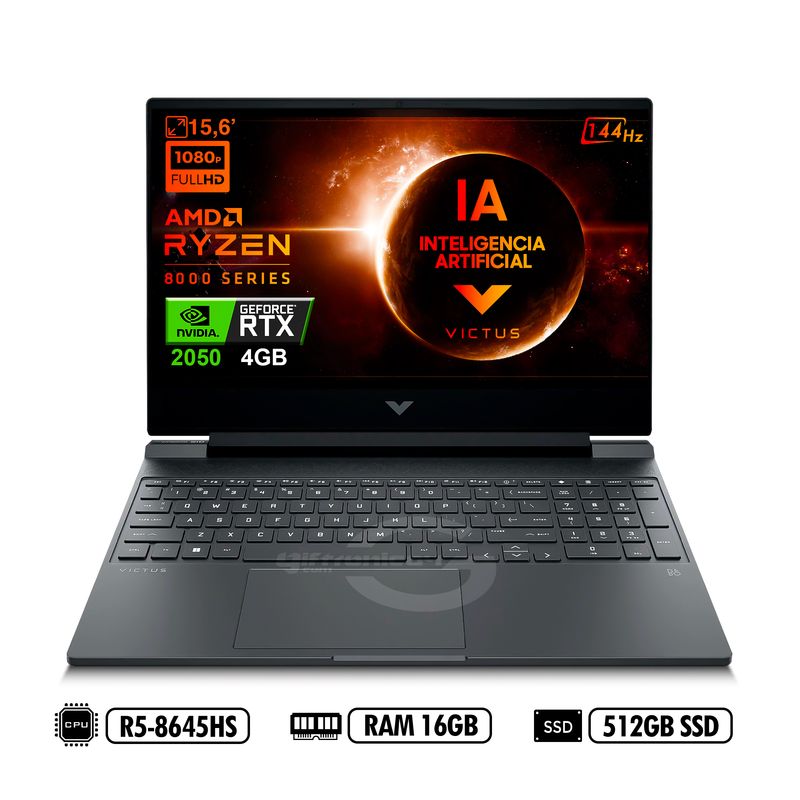 HP - PORTATIL GAMING VICTUS HP 15-fb2025la FHD 144Hz AMD R5-8645HS RAM 16GB 512GB SSD NVIDIA® GeForce RTX™ 2050