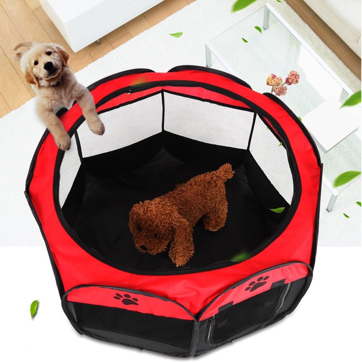 ONE PIXEL - Corral Para Mascotas Portátil NeroRojo 70x44x70 Cm