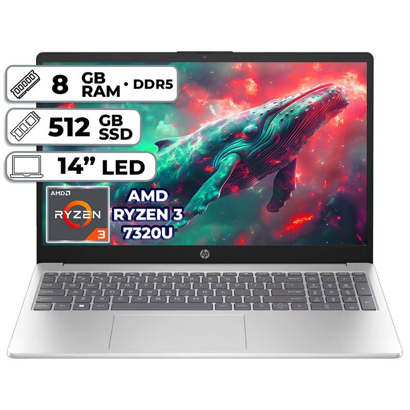 HP - PORTATIL HP AMD RYZEN 3 7320U 8GB RAM  512GB SSD PANTALLA 14" LED