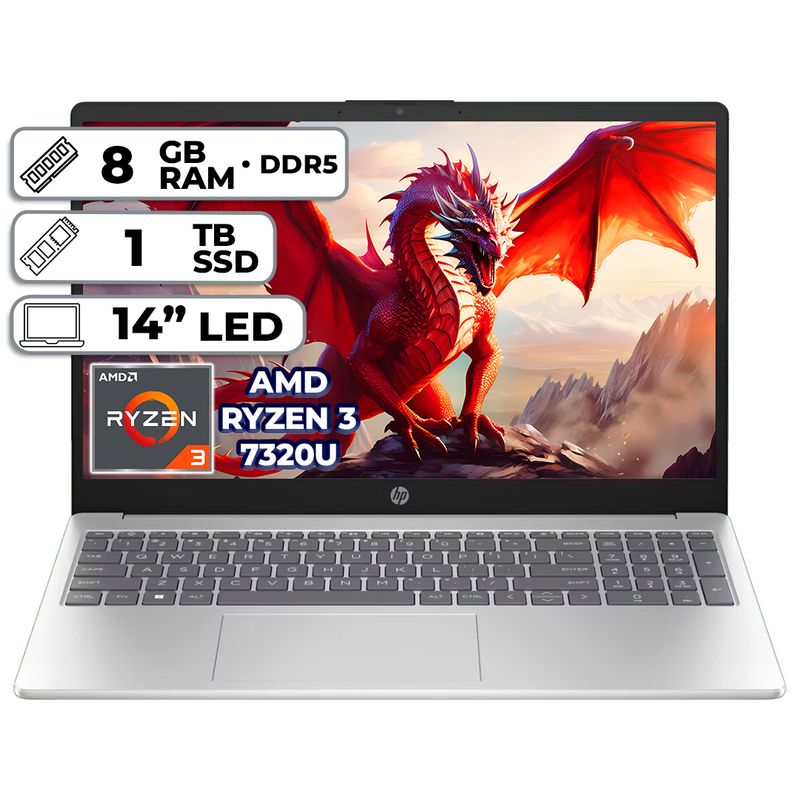 HP - PORTATIL HP AMD RYZEN 3 7320U 8GB RAM  1TB SSD PANTALLA 14" LED