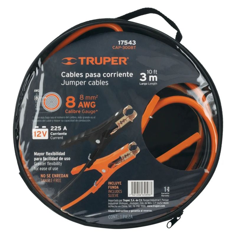 GENERICO - Cables Para Iniciar Batería Carro 3m Calibre 8 Awg
