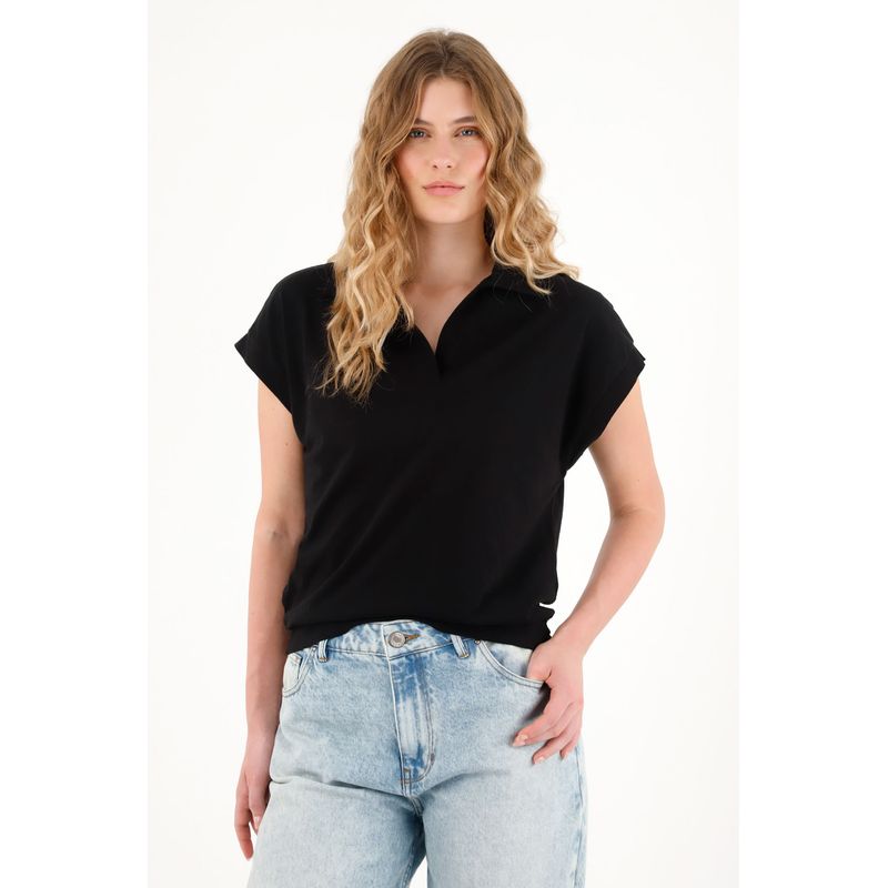 TENNIS - Camiseta negra en jersey para mujer