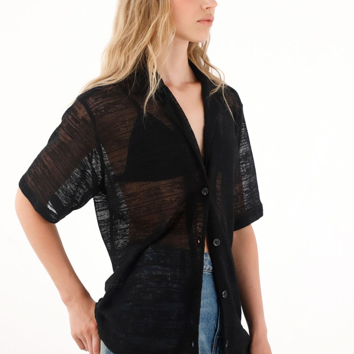 TENNIS - Camiseta negra tipo bowling para mujer