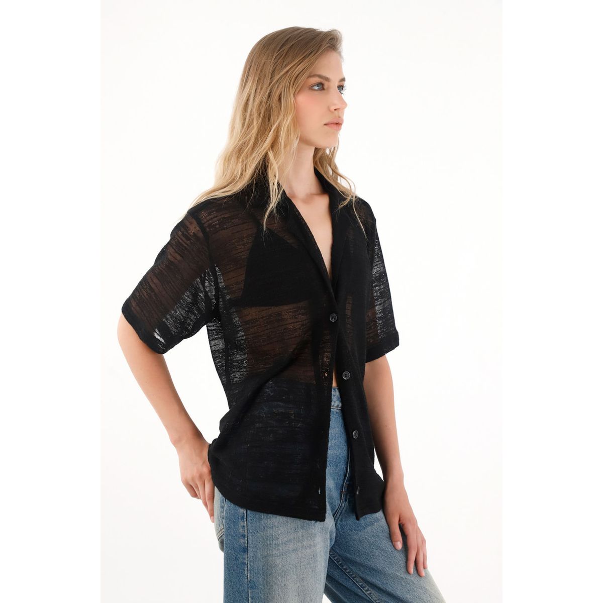 TENNIS - Camiseta negra tipo bowling para mujer