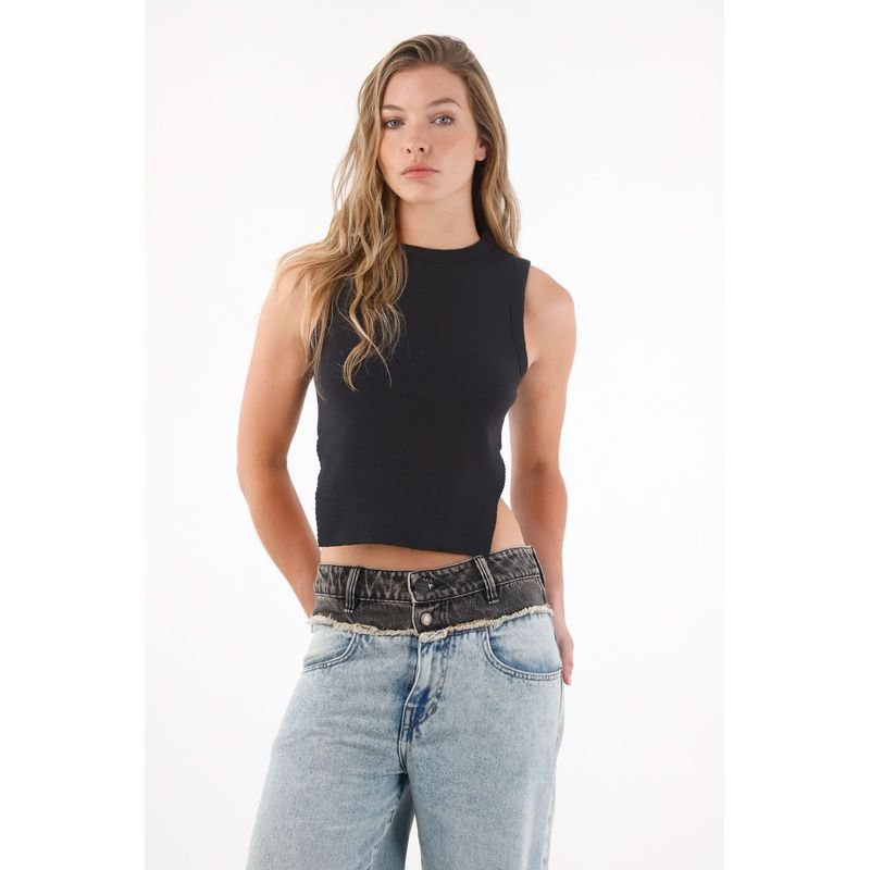 TENNIS - Camiseta manga sisa con espalda crop negra para mujer