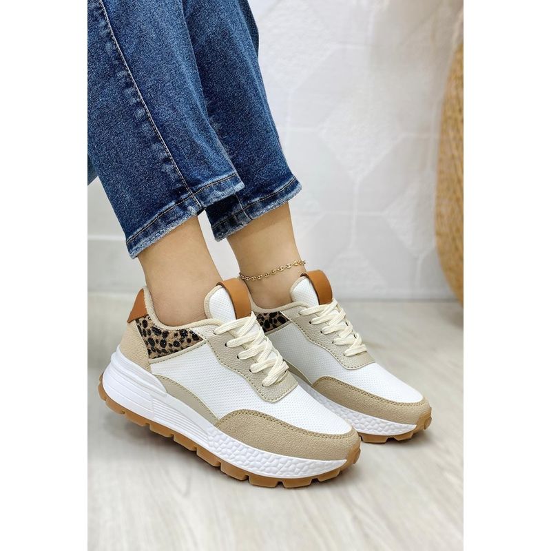 GENERICO - Tenis Zapatillas Mujer Casual Dama Detalle Animal Print De Moda-Beige
