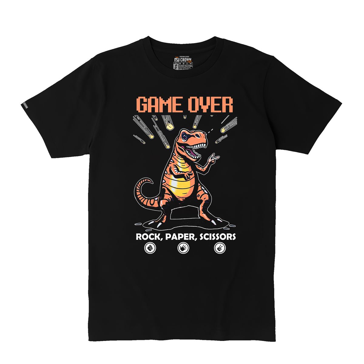 CREACIONES NU CROWN - Camiseta Hombre Dinosaurio Game Over Color Negro  Nu Crown