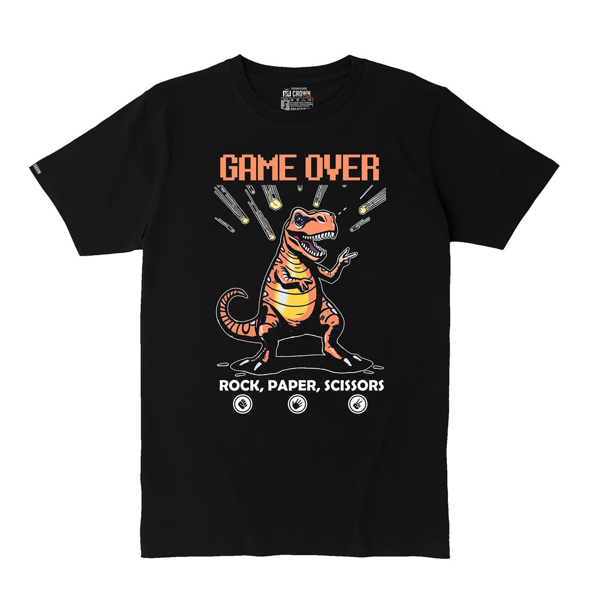 CREACIONES NU CROWN - Camiseta Hombre Dinosaurio Game Over Color Negro  Nu Crown