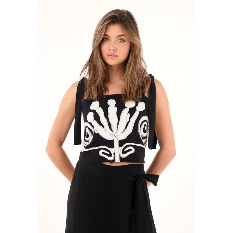 TENNIS - Crop top de tiras ajustables negro para mujer