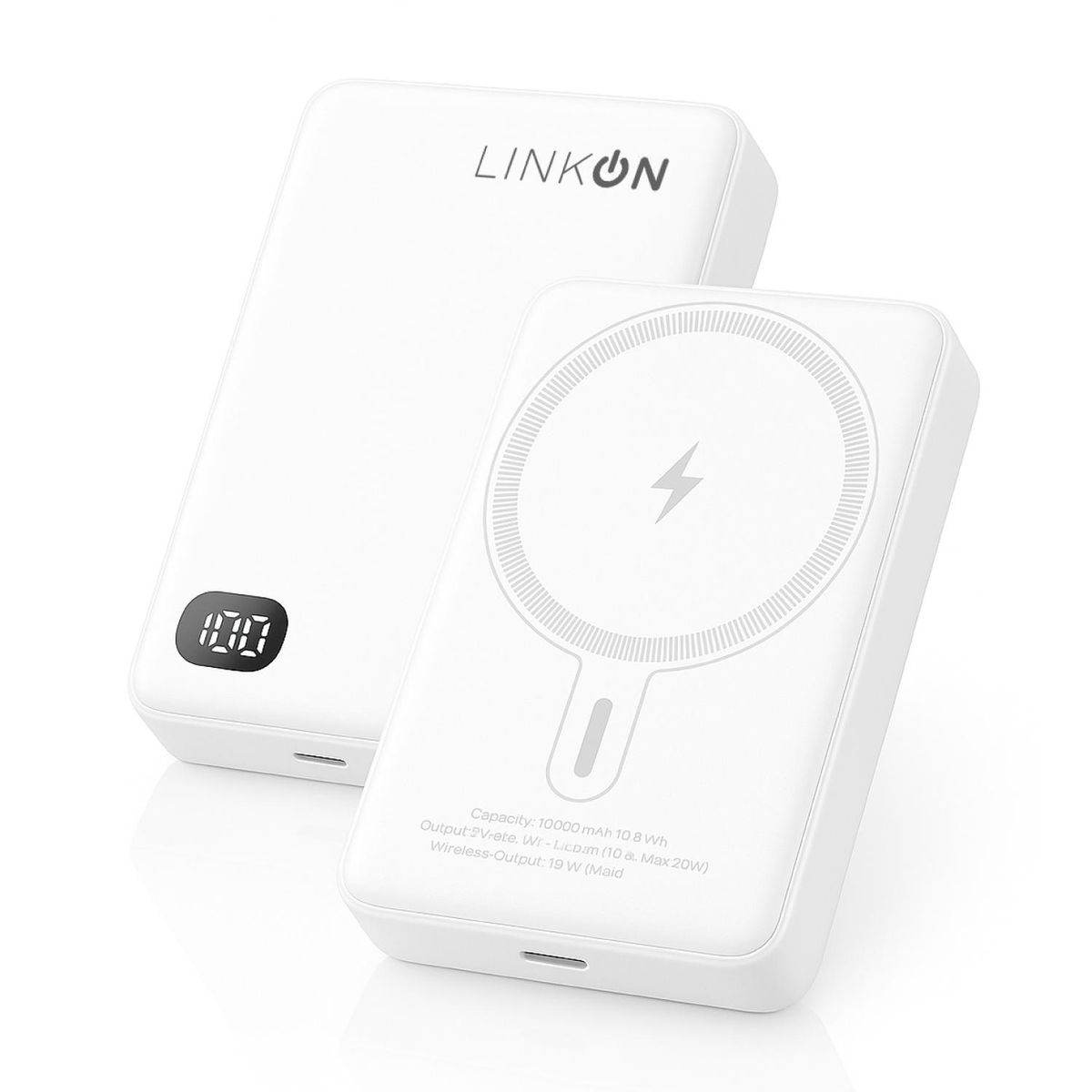 LINKON - Bateria Portatil Magnetica USB Power Bank LinkOn 10.000 mAh - Blanco