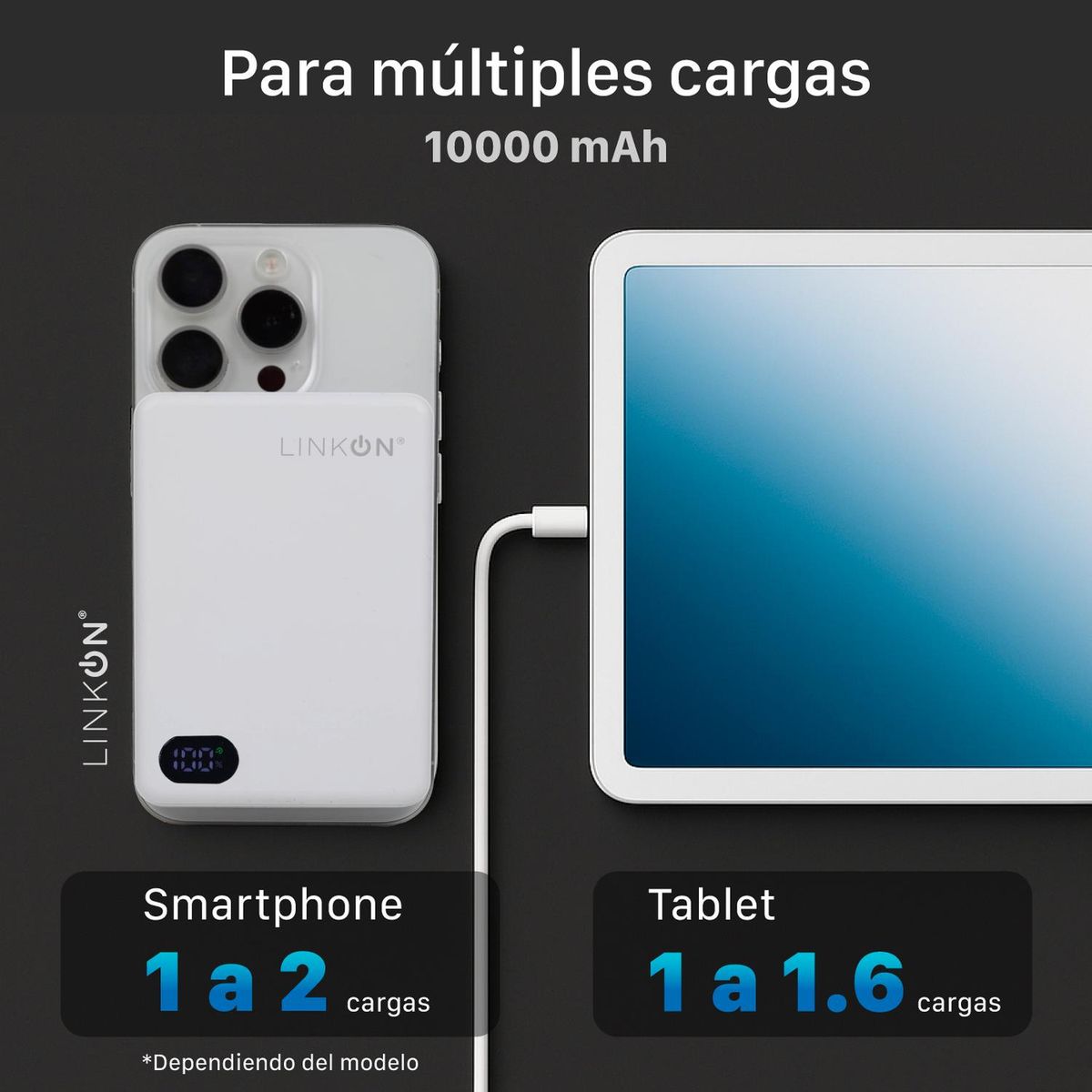 LINKON - Bateria Portatil Magnetica USB Power Bank LinkOn 10.000 mAh - Blanco