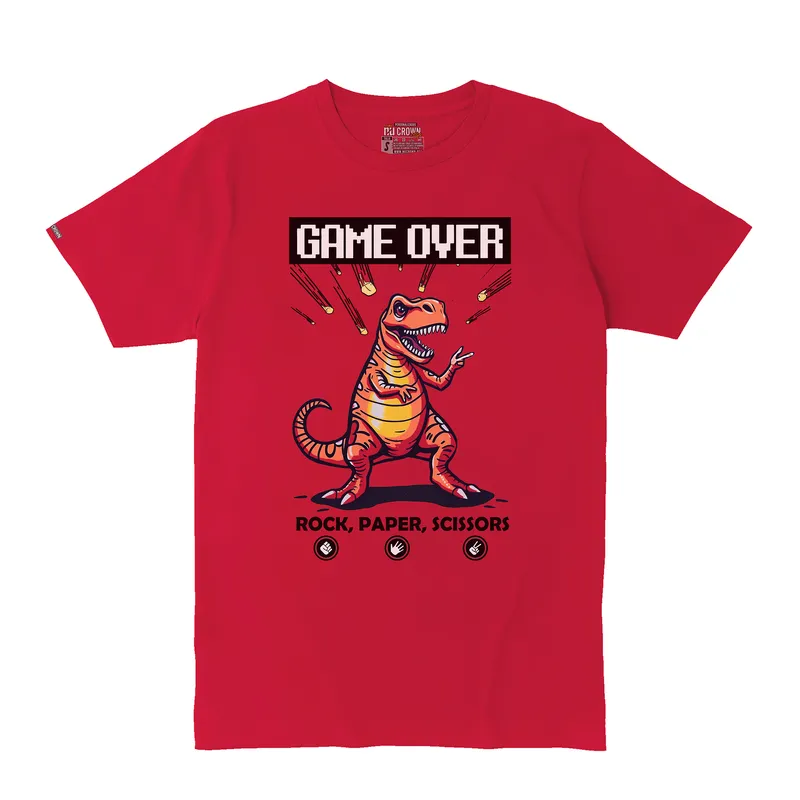 CREACIONES NU CROWN - Camiseta Hombre Dinosaurio Game Over Color Rojo Nu Crown