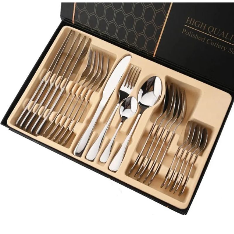 GENERICO - Juego Set de Cubiertos Plateado Acero Inoxidable 24 Piezas