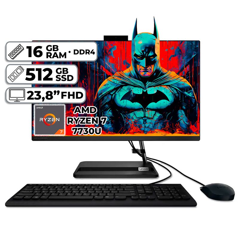 LENOVO - TODO EN UNO LENOVO AMD RYZEN 7-7730U SSD 512GB RAM 16GB 238″ FHD