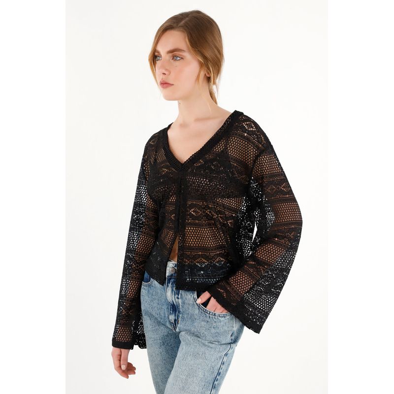 TOPMARK - Camiseta negra de cuello bandeja para mujer