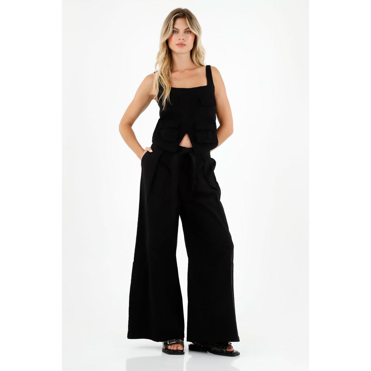 TENNIS - Camisa negra con bolsillos cargo para mujer