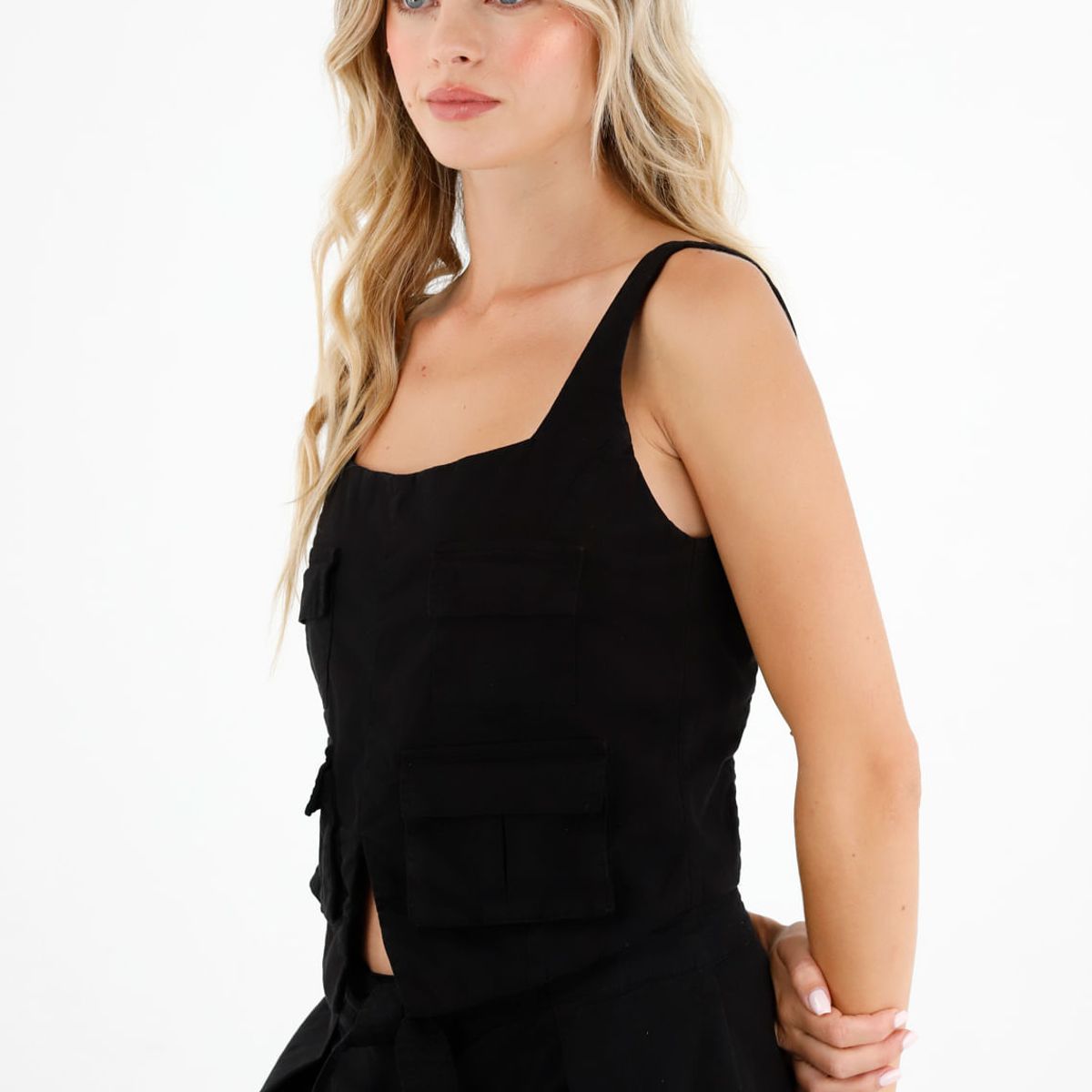 TENNIS - Camisa negra con bolsillos cargo para mujer