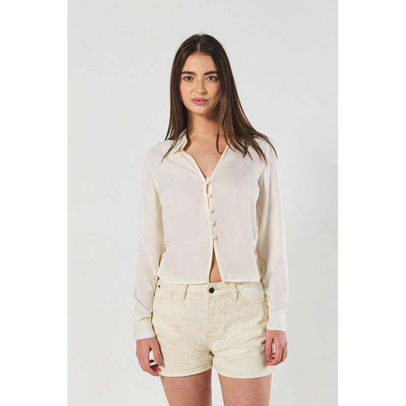 KOAJ - KOAJ Blusa en satín unicolor con manga larga y cuello camisero MUJER