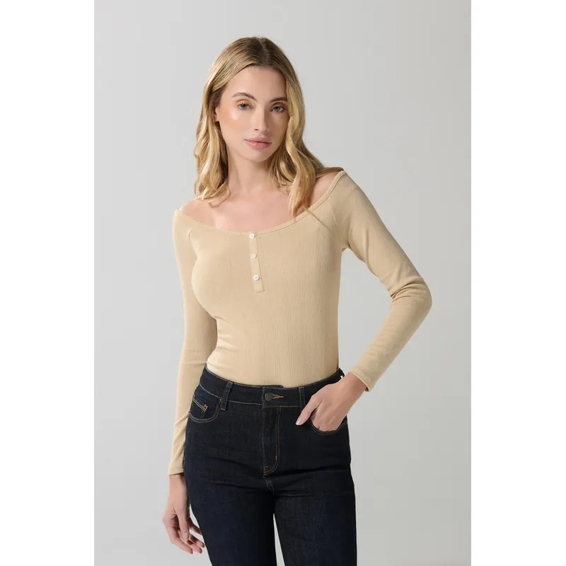 KOAJ - KOAJ Camiseta manga larga cuello bandeja con pechera y boton Mujer